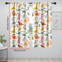 2PCS Children - Themed Curtain With Colorful Dinosaur Prints. Blackout Rod Pocket Design For Privacy Protection. Lively Dinosaur Patterns, Suitable For Daily Decoration In Children's Rooms, Bedrooms, Etc., Adding A Fun - Filled Atmosphere To Home Spaces.