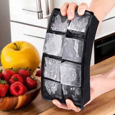 1Pc Large Silicone Ice Cube Tray Mold With 4, 6, 8, 15 Compartments, Removable Lid. This Reusable Ice Cube Tray Mold Is Great For Chilling, Making It An Essential Kitchen Tool And Apartment Essential, Especially For Christmas Parties. Grid Large Silicone Ice Cube Tray Mold, Square Ice Cube Trays, Diy Frozen Drink Molds, Easy Release Ice Cube Trays For Home And Bar