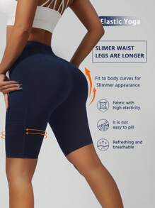 1pc Yoga/Cycling Tight Pants With Side Pockets - Navy Blue - View 2