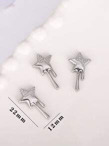 10pcs Luxury Silver Star Nail Jewelry Decorations, 3D Metal Crystal Rhinestone Shiny Nail Art Accessories, DIY Nail Gems For Charming Manicure, Suitable For Women