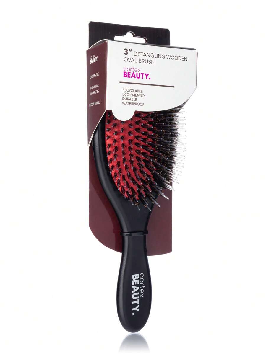 3" Detangling Wooden Oval Brush | Black Wood - 黑色 - 查看 1