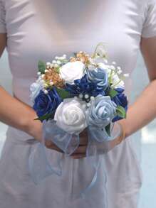 1PC PE Artificial Flowers Brides Bridesmaids Wedding Handheld Flowers Simulated Roses Starry Bouquet Wedding Decoration - Multicolor - View 6