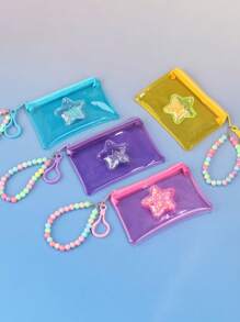 1 pieza Monedero transparente de PVC de moda para niñas, bolsa pequeña con diseño de estrellas brillantes de colores, bolsa con cremallera con dije de cuentas de colores - Multicolor - Ver 2