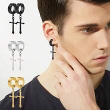1 对钛钢无穿孔夹式假情侣耳环朋克风格时尚耳饰男女派对夜间外出配饰 - 彩色 - 查看 2