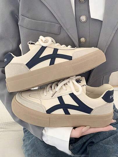 ISPORTE Zapatos planas deportivos casuales para mujer, zapatos de lona con suela de goma de moda para estudiantes, zapatillas casuales con diseño de colores contrastantes, nuevos estilos de celebridades de Internet modernos, versátiles, cómodos, livianos y populares.