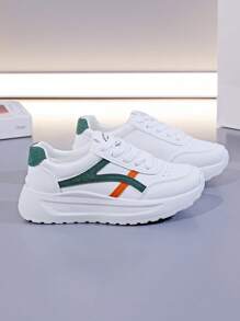 1 Pair Women's Sports Style Platform Sneakers, Multi-Color Patchwork Low-Top Casual Comfortable Shoes
