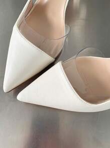 Xin Jing Shoes 女士白色雕塑感高跟鞋，尖头露跟鞋，优雅派对风 - 米色 - 查看 4