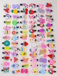 50pcs/Pack Girls Bow, Fruit, Animal, Cartoon, Flower Random Style Hair Clips, Simple Bangs & Side Clips, Hair Accessories For Daily Use - Multicolor - View 5