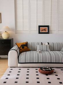 1pc Modern Striped Chenille Sofa Slipcover, Pet-Friendly Fleece Couch Protector, Non-Slip Polyester Cover For Armchair To Sectional Sofas, Machine Washable, 300-350gsm - Ideal For Pets And Youngsters, Couch Cover For Dogs