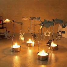 Golden Candlesticks Rotating Romantic Rotation Spinning Carrousel Tea Light Candle Holder Dinner Wedding Bar Party Butterfly Gifts Birthday Graduation