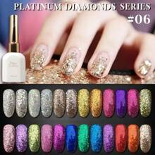 Esmalte de uñas de platino con diamantes Miss Comoy de 15ML, nuevo modelo popular de 2025, el tamaño de los destellos de purpurina hace un degradado de color brillante, se necesita lámpara de secado de luz ultravioleta, manualidades de uñas, pegamento de uñas comúnmente usado en salones de uñas