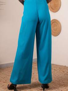 Pantalones anchos de pierna sólidos - Agua verde azul - Ver 4