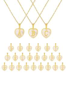 1 件时尚 A-Z 心形首字母吊坠项链不锈钢贝壳锁骨链项链适合女士男士情人节礼物 - 金黃色 - 查看 9