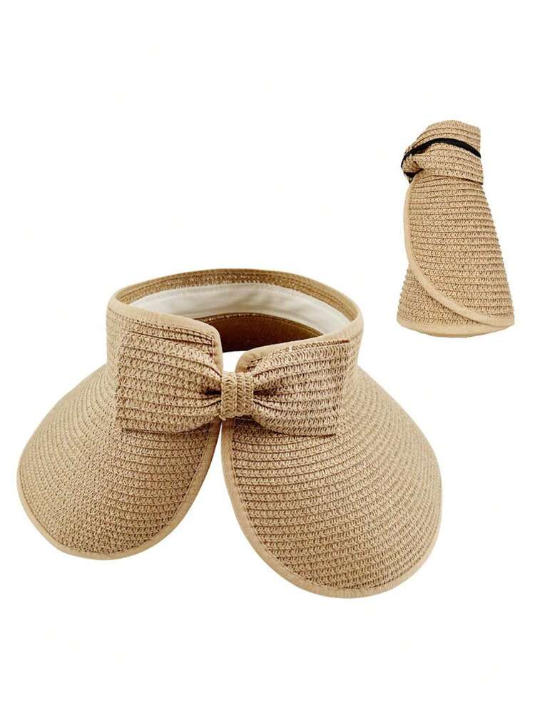 1pc Women's Summer Sun Protection Straw Hat, Sun Hat, Adjustable Wide Brim Hat With Bow Decor, Portable UV Protection Hat, Suitable For Beach Vacation, Photography, Travel - Multicolor - View 7