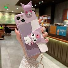 Sanrio Sanrio Kuromi Cartoon Soft Strap Crossbody Phone Case Compatible With Iphone 15 & New IPhone 16 - Built-In Card Slot Wallet Pouch Kawaii Cute Mobile Cover With Detachable Keychain
