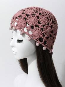 1 buc. șapcă fără boruri din croșetat, lucrată manual, cu mărgele, pentru femei, tricot subțire exotic de epocă pentru primăvară/vară