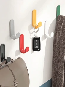 6pcs Adhesive Hooks, Coat Hanger, Wall Hanging Hooks, No Drilling Needed For Hanging Bags, Towels, Loofahs, Keys, Hats, Kitchen And Bathroom Space-Saving Wall Hanger With Multiple Utility Hooks, Modern Style Hook Rack For Clothes