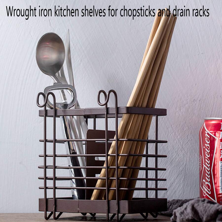 1pc Iron Art Kitchen Utensil Holder & Chopstick Drainer Rack - Multicolor - View 1