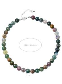 1/4pcs Boho Natural Stone Beaded Necklace, Vintage Green Agate Choker, Free Mix & Match Multi-Layer Neck Chain - Multicolor - View 10