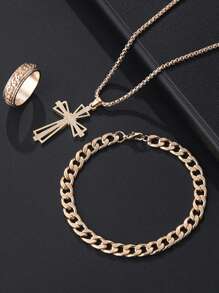 Conjunto de 3 piezas con collar, pulsera y anillo con cruz de estilo gótico