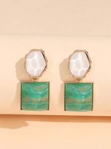 1 Pair Geometric Resin Stud Earrings, Suitable For Daily Wear - Green Mix - View 2