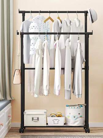 1 pièce Séchoir à vêtements sur pied à rail unique, cintre simple pour balcon, chambre, dortoir, usage domestique, étagère de rangement multi-couches avec roulettes, assemblage facile