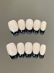 新年风格按压式指甲，黑色法式尖头美甲用品