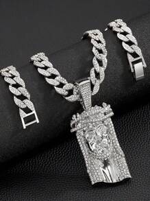 Bling Bling Rhinestone Jesus Pendant With 15mm Miami Cuban Link Chain, Hip Hop Jewelry Gift - Jesus Pendant Necklace - View 11
