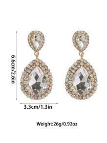 2 件时尚夸张水滴满水钻耳环，优雅复古金属几何耳环，适合婚礼派对