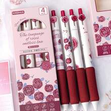 (Back To School) 4pcs/Box Flower Series Soft Gel Pens, Fast Drying Smooth Writing For Office, Study & Learning Stationery - Multicolor - View 10