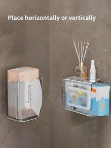 1pc Wet Wipe Storage Box, Wall Mounted Towel Rack, Suitable For Living Room, Kitchen, Bathroom & Toilet - Multicolor - View 1