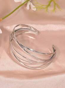 1pc Metal Multi-Layer Open Bangle Bracelet, European & American Fashion Minimalist Design, Everyday Women Jewelry Accessory