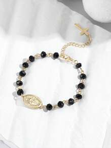 1PC Pulseira com pingente de cruz Maria elegante e simples, joia elegante e delicada, adequada para festas, uso diário para dar às mulheres presentes de Natal