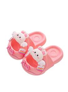 Lindas zapatillas para interiores y exteriores de verano con estampado de conejo antideslizante y de dibujos animados para niñas