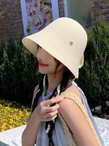 1 Peça Novo Chapéu de Sol Trançado com Capuz Vazado Primavera Feminino, Estilo Balde Respirável e Fashion, Adequado para Uso Casual, Passeio Diário, Caminhada e Compras na Primavera/Verão