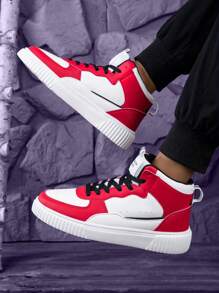 High Top Heren Sportschoenen, Heren Casual Schoenen, Boardschoenen, Ademend Kleur Geblokt Veterontwerp Voor Lente Herfst, Ultralichte EVA Zool