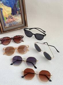 6pcs Rivets Decor Round Frame Polygonal Design Fashion Eyeglasses For Women For Summer Beach Vacation,Outdoor,Travel