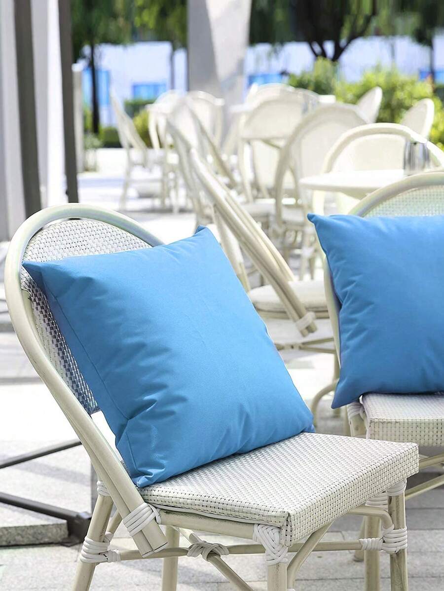 2pcs/Set Candy Color Waterproof Outdoor Cushion Cover, Suitable For Garden, Pool, Rattan Chair Pad, Blue - Blue 2pc - View 1