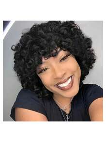 8-calowa krótka peruka Bob Curly z grzywką, peruka z ludzkich włosów Pixie Cut, sprężyste , do noszenia przez kobiety, brazylijskie włosy, bez koronki, peruka z przodu wykonana maszynowo, 8 cali
