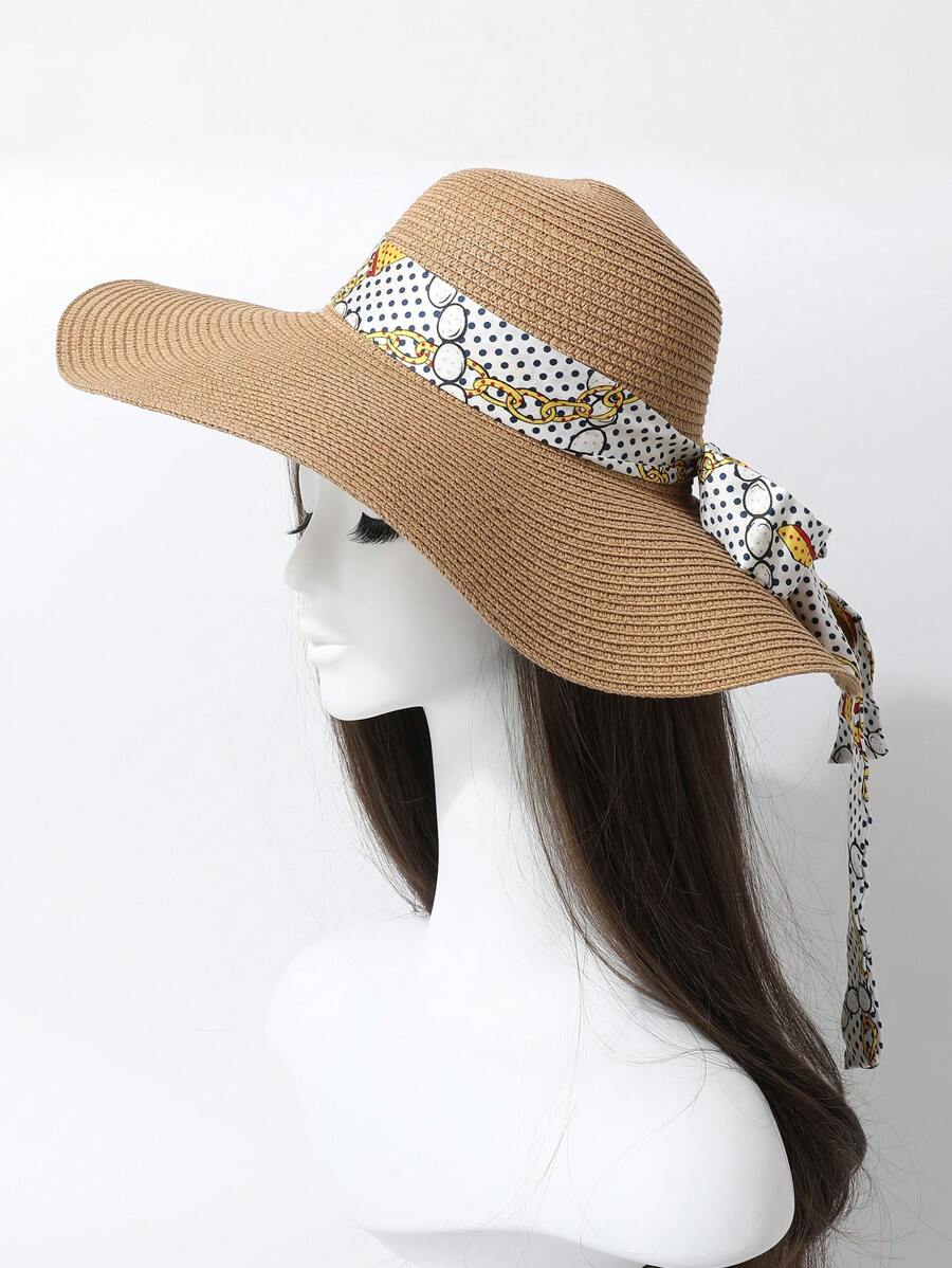 1pc Women's Fashionable Large Brim Straw Hat, Simple And Elegant Sun Protection Summer Breathable Sun Hat For Beach Holiday Outdoor Outfits, Versatile And