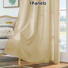 1pc Polyester Sheer Curtain, Elegant Linen Texture Semi-Transparent Curtain, Solid Color Polyester Fiber Window Curtain, Translucent Not See-Through, Modern Rod Pocket Curtain Easy To Install, Suitable For Door, Bedroom, Living Room, Bathroom, Study And Balcony Decoration