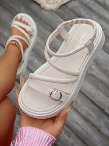 Thick Sole Platform Wedge Sandals For Women, New Summer Beige Beach Sandals, Versatile Roman Slippers
