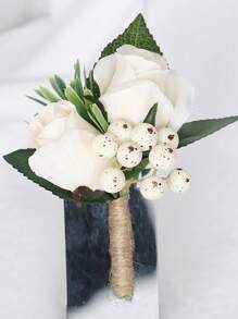 1 件西式婚礼新郎新娘象牙玫瑰胸花婚宴商务会议贵宾翻领花婚礼用品 - 彩色 - 查看 7