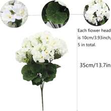 1/2 pièces - 5 branches / 1 bouquet - Fleur artificielle, géranium artificiel en fleur de soie, plante fausse. Décorations pour la maison, le jardin, le porche, l'intérieur et l'extérieur, le cimetière, les couronnes, les mariages et le jardin (couleur : rouge rubis)