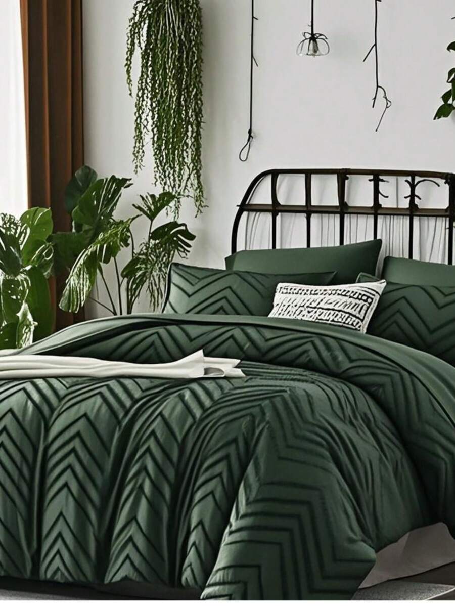7 Pieces(Queen /King) Bed In A Bag Comforter Set, Twin(5 Pieces), Stylish Solid Comforter, Soft Microfiber, Comfortable And Warm, Cloud-Like Soft Bedding Set, Bedroom Decor For Spring/Summer/Autumn/Winter,Ideal Gift - Màu xanh lá cây đậm - Xem 1