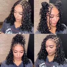 Bohemian Curly Woven Full Lace Front Hairpiece Braided Wig Bob Style Braids Goddess Cornrows Synthetic Wig - Black - View 8