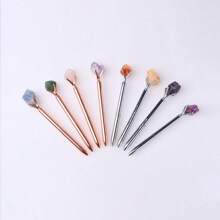 1pc Natural Crystal Raw Mineral Specimen Rotating Metal Ball Pen, Creative Gift Stationery - Multicolor - View 5