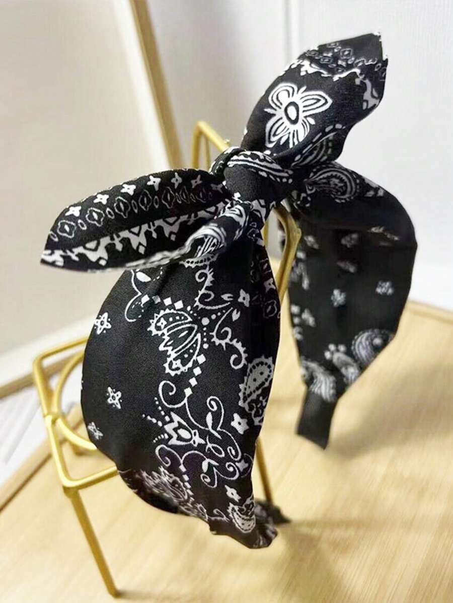 1 pièce Bandeau élégant en cachemire avec nœud papillon, serre-tête, accessoire pour cheveux, accessoire pour la tête noir - Noir - Voir 1