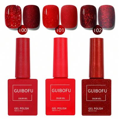 Set da 3 pezzi di smalto gel GUIBOFU da 15ml, serie autunnale con finitura brillante, smalto semipermanente con glitter e paillettes, kit di smalto per unghie da soak off UV, per manicure e arte di unghie, colore solido in un unico flacone