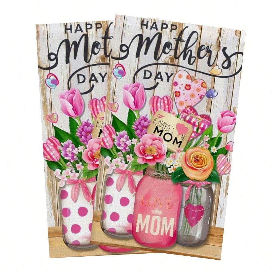 Bộ quà tặng khăn bếp hình bình hoa mừng Ngày của Mẹ 2 chiếc từ con gái con trai, sinh nhật mẹ tuyệt vời nhất, bộ khăn bếp 2 chiếc, quà tặng cho mẹ, khăn lau bát đĩa 16x24 inch - Nhiều màu - Xem 1